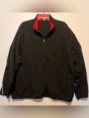 STARTER 2XL Black Windbreaker with Red Inner Collar